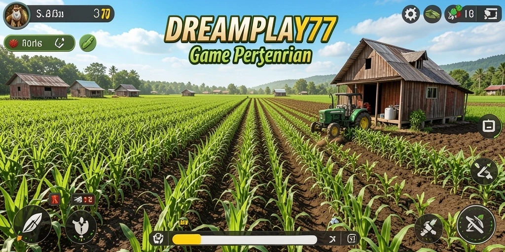 Tangkapan layar utama gameplay <strong>DREAMPLAY77</strong> yang menunjukkan aktivitas bertani.