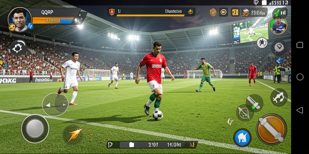 Tampilan gameplay menarik dari QQRP dalam pertandingan sepak bola yang intens.